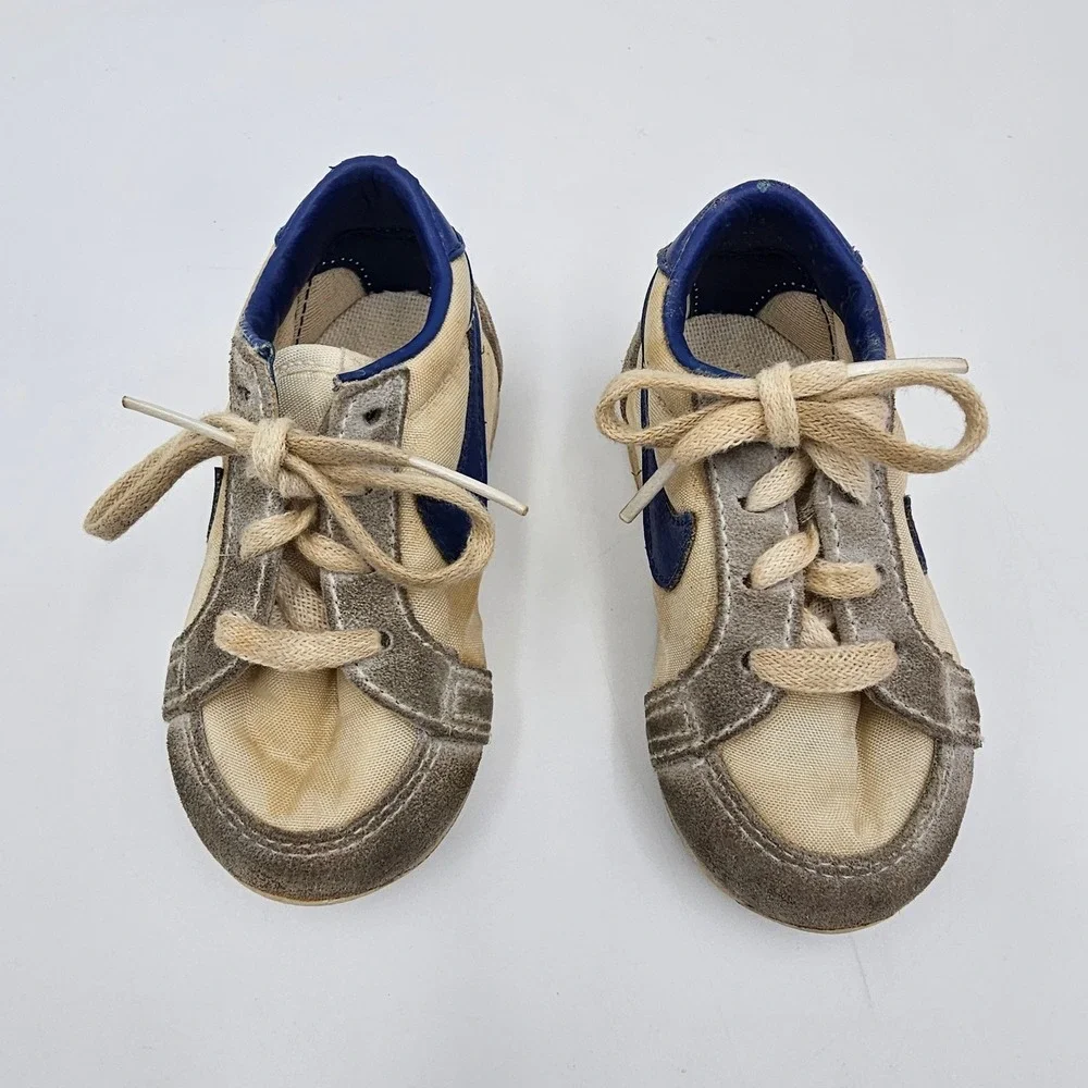 Vintage Nike Lil Nipper Toddler Sneakers Size 4 Tan Blue Suede OG Box 1500 Rare